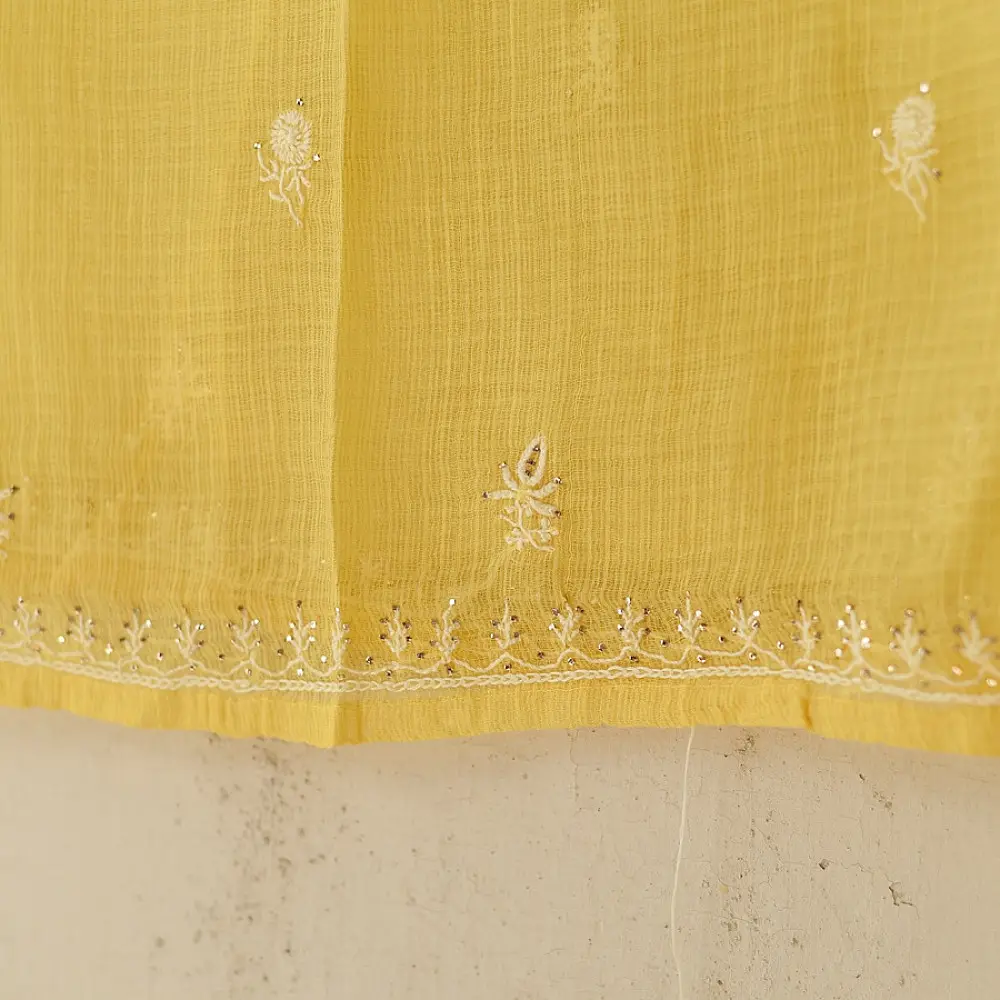Buy Handcrafted Chikankari Semi Stitched Kurtas ~ Kota Light Yellow