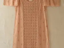 Handcrafted Georgette Chikankari Semi Stitched Kurti With Dupatta ~ Light Orange