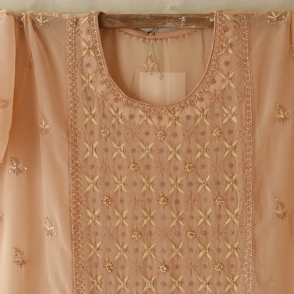 Buy Handcrafted Chikankari Semi Stitched Kurtas ~ Georgette