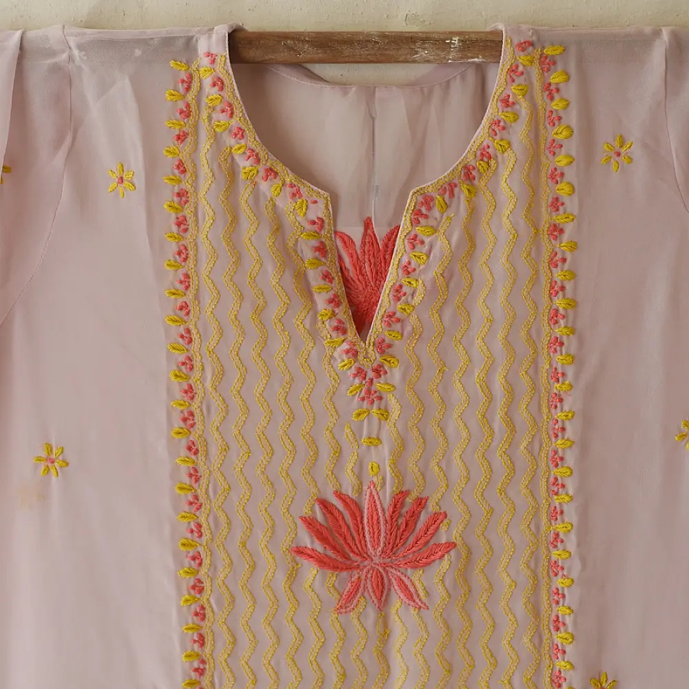 Buy Handcrafted Chikankari Semi Stitched Kurtas ~ Georgette