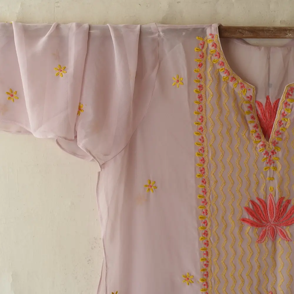 Buy Handcrafted Chikankari Semi Stitched Kurtas ~ Georgette