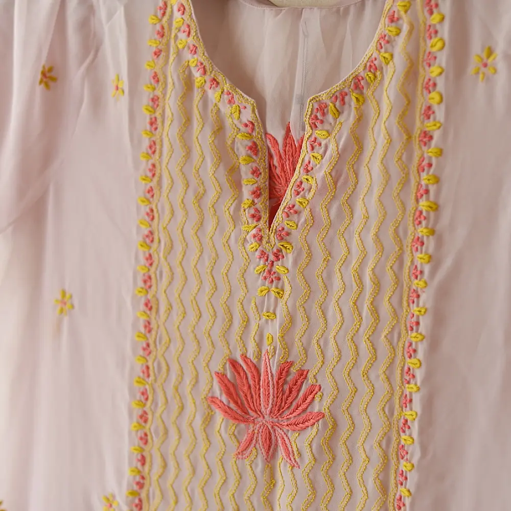 Buy Handcrafted Chikankari Semi Stitched Kurtas ~ Georgette