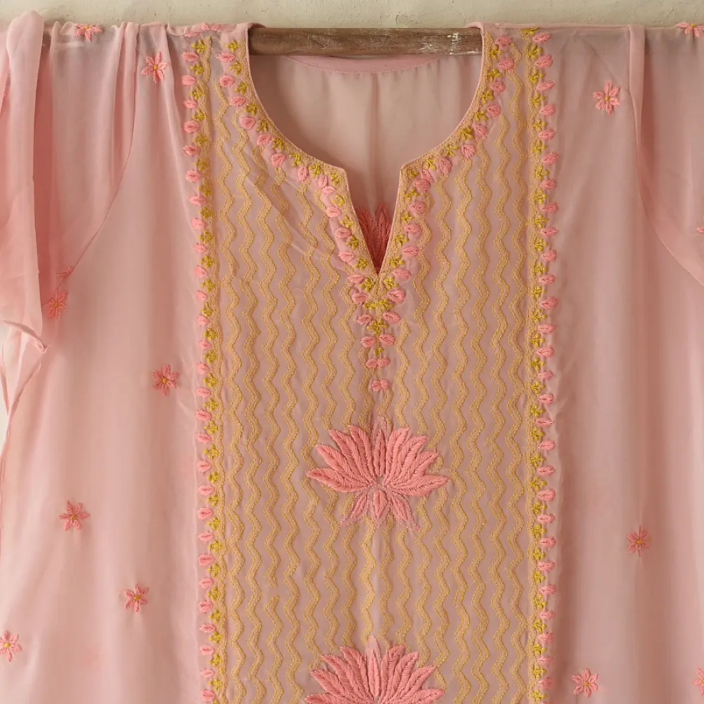 Buy Handcrafted Chikankari Semi Stitched Kurtas ~ Georgette