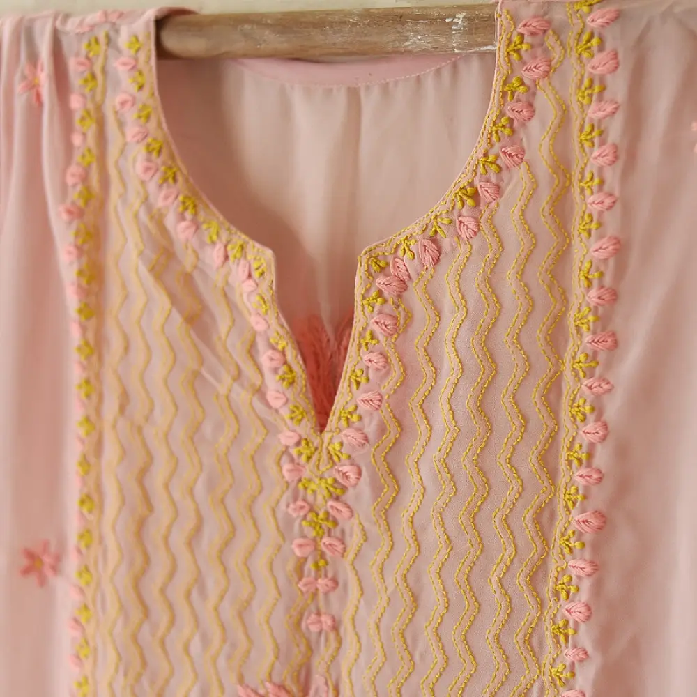 Buy Handcrafted Chikankari Semi Stitched Kurtas ~ Georgette