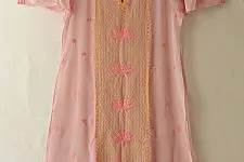 Handcrafted Chikankari Semi Stitched Kurtas ~ Light Pink Georgette