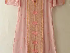 Handcrafted Chikankari Semi Stitched Kurtas ~ Light Pink Georgette