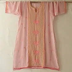 Handcrafted Chikankari Semi Stitched Kurtas ~ Light Pink Georgette