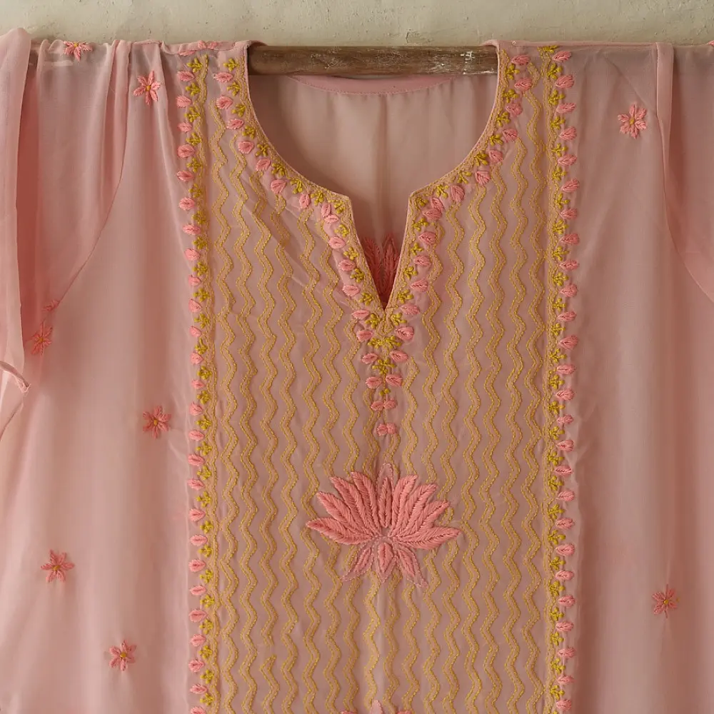 Buy Handcrafted Chikankari Semi Stitched Kurtas ~ Georgette