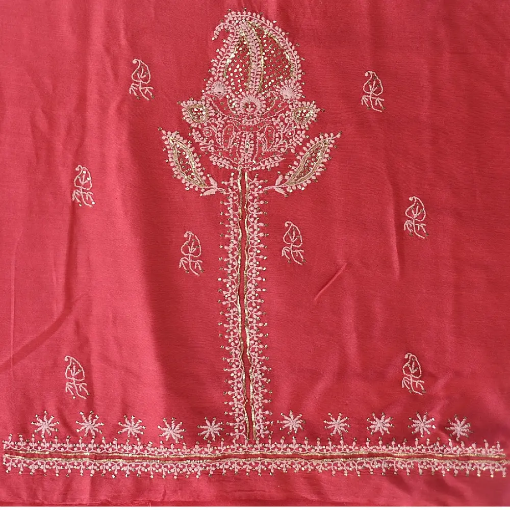 Buy Handcrafted Embroidered With Mukaish Work ~ Silk Dress Material