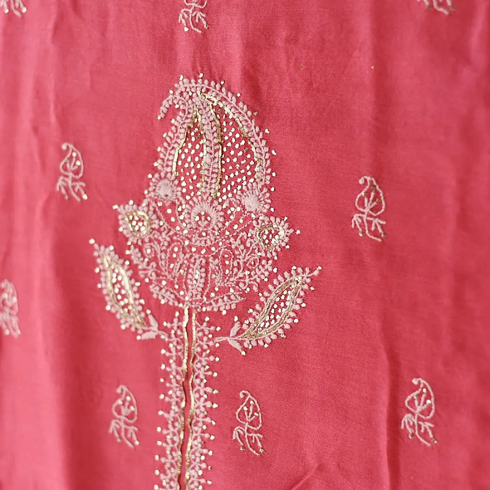 Buy Handcrafted Embroidered With Mukaish Work ~ Silk Dress Material