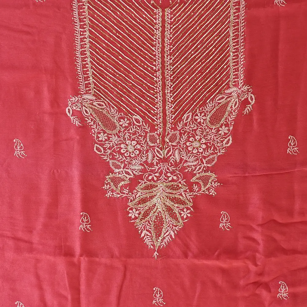 Buy Handcrafted Embroidered With Mukaish Work ~ Silk Dress Material