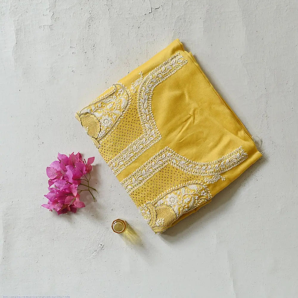 Buy Handcrafted Embroidered With Mukaish Work ~ Silk Dress Material