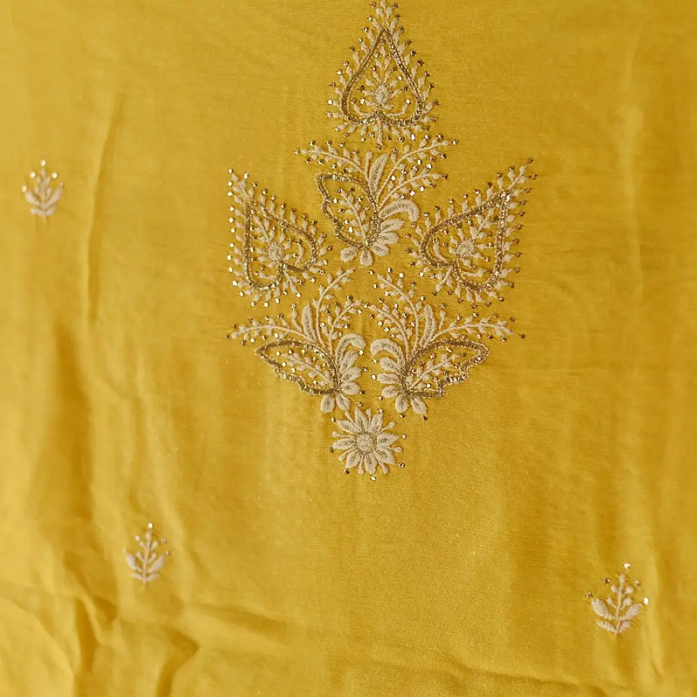 Buy Handcrafted Embroidered With Mukaish Work ~ Silk Dress Material