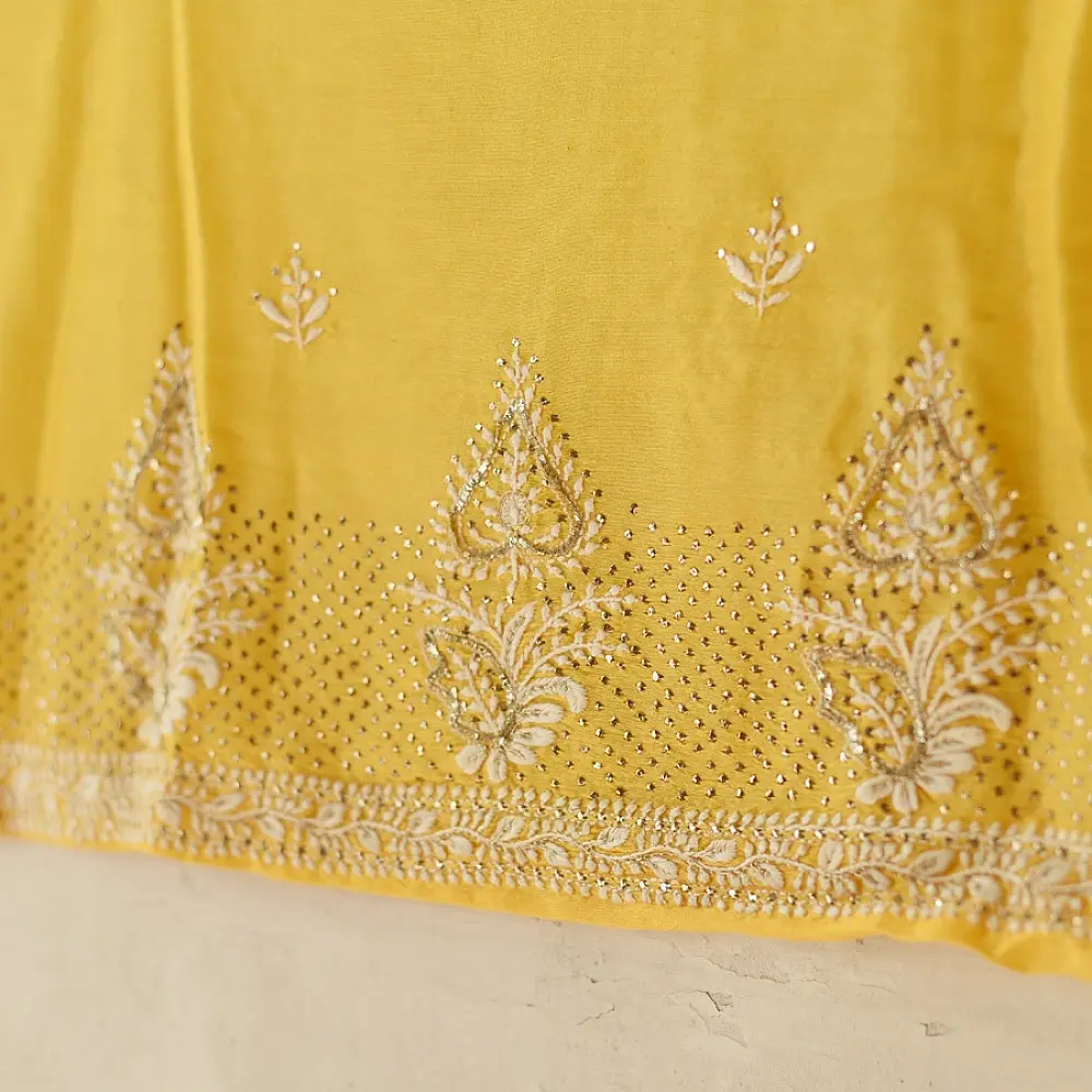 Buy Handcrafted Embroidered With Mukaish Work ~ Silk Dress Material