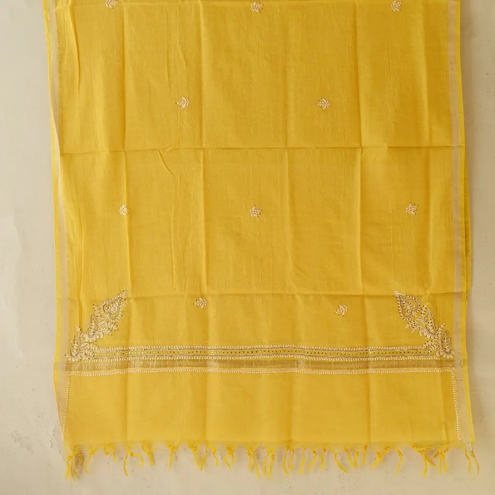 Buy Handcrafted Embroidered With Mukaish Work ~ Silk Dress Material