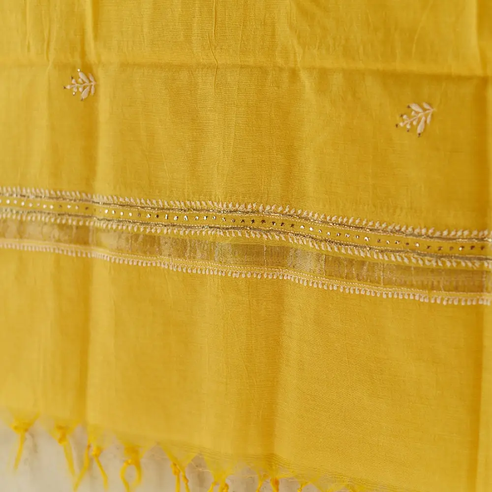 Buy Handcrafted Embroidered With Mukaish Work ~ Silk Dress Material