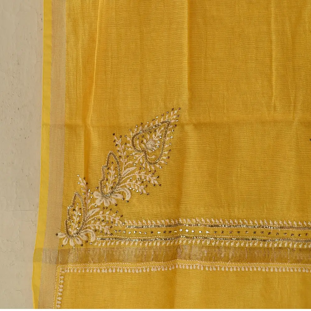 Buy Handcrafted Embroidered With Mukaish Work ~ Silk Dress Material