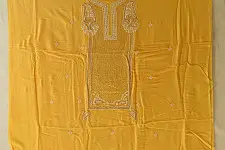 Handcrafted Embroidered With Mukaish Work ~ Silk Yellow Dress Material