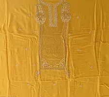 Handcrafted Embroidered With Mukaish Work ~ Silk Yellow Dress Material