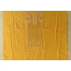 Handcrafted Embroidered With Mukaish Work ~ Silk Yellow Dress Material