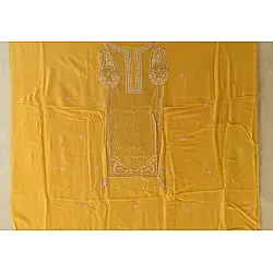 Handcrafted Embroidered With Mukaish Work ~ Silk Yellow Dress Material