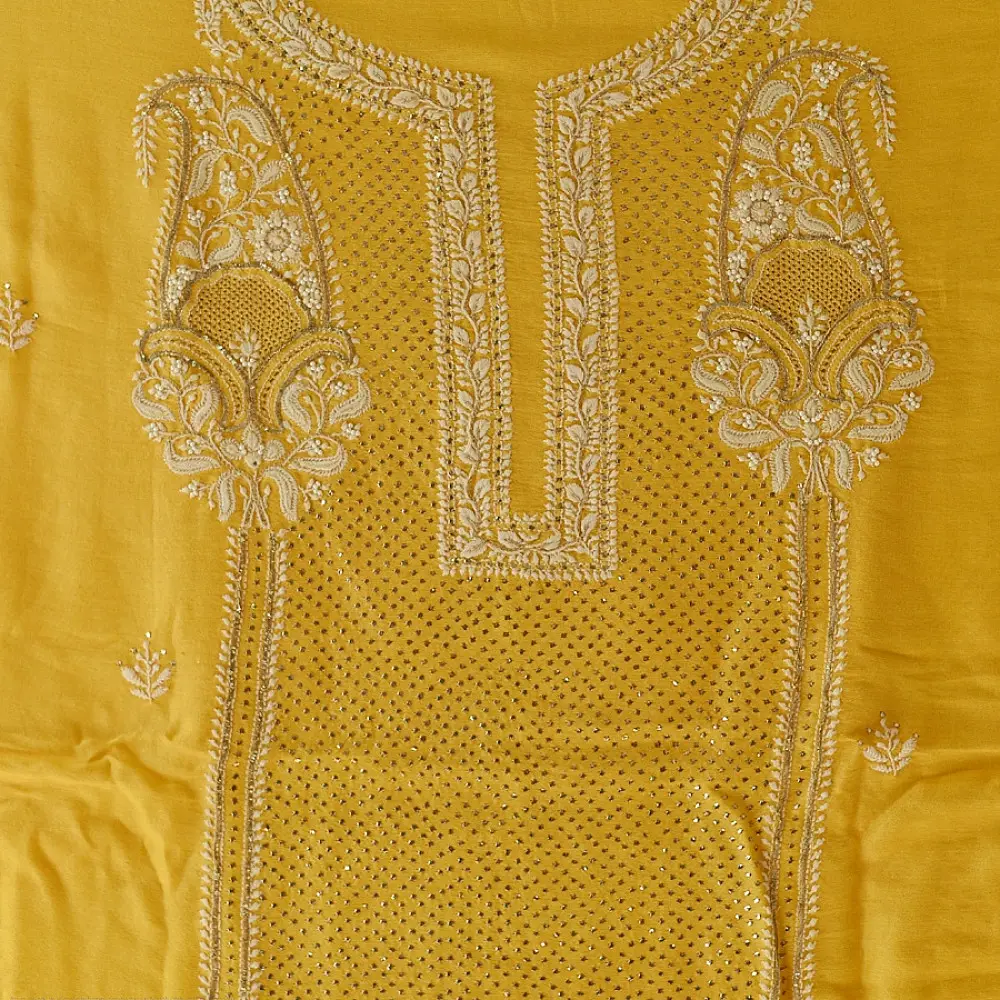 Buy Handcrafted Embroidered With Mukaish Work ~ Silk Dress Material