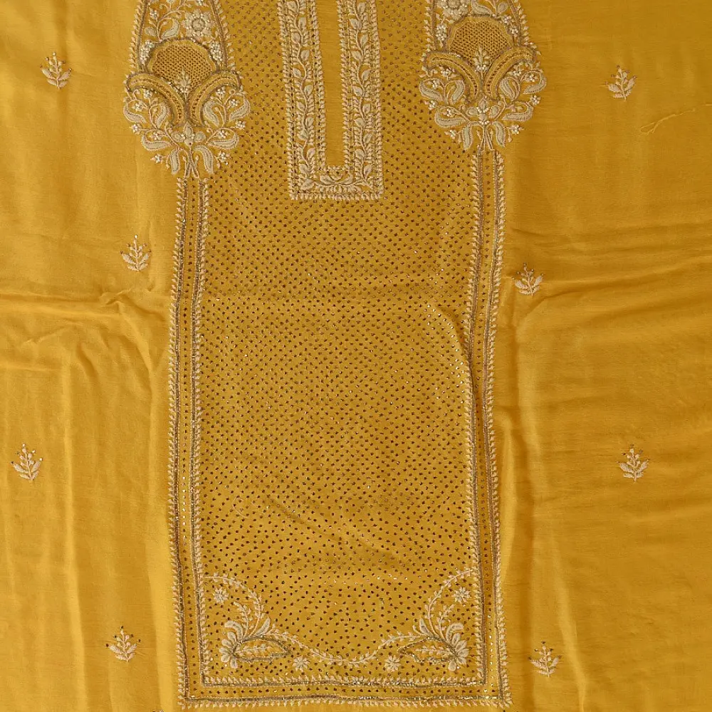 Buy Handcrafted Embroidered With Mukaish Work ~ Silk Dress Material