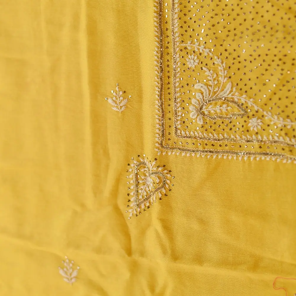 Buy Handcrafted Embroidered With Mukaish Work ~ Silk Dress Material