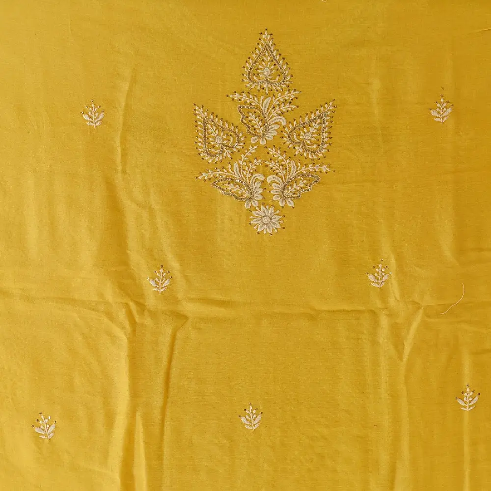 Buy Handcrafted Embroidered With Mukaish Work ~ Silk Dress Material