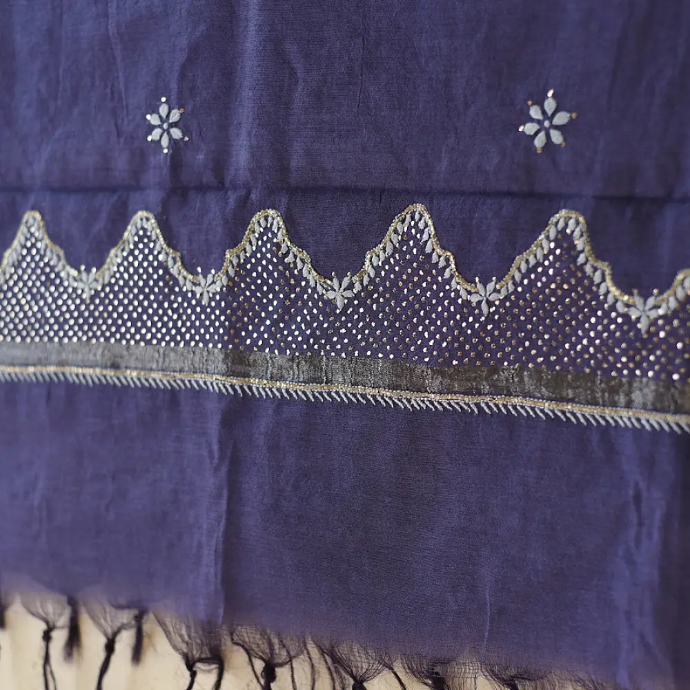 Buy Handcrafted Embroidered With Mukaish Work ~ Silk Dress Material