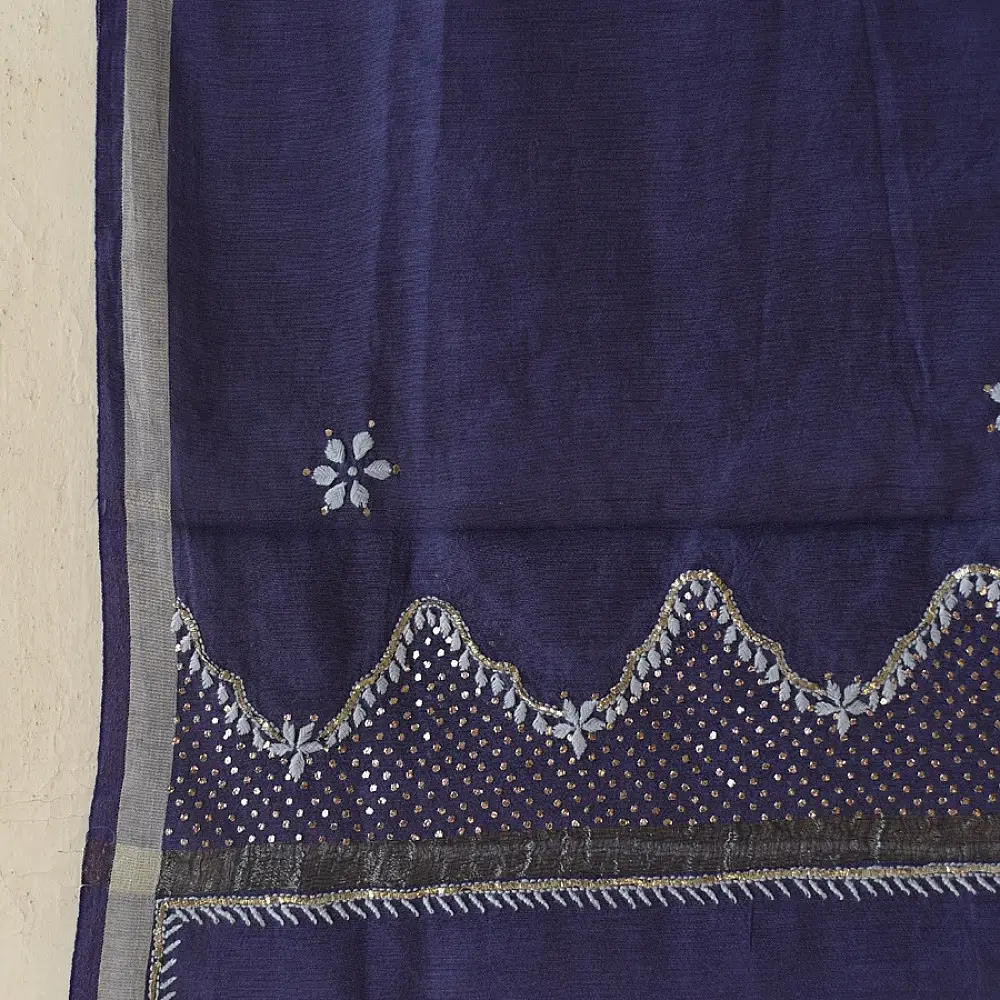 Buy Handcrafted Embroidered With Mukaish Work ~ Silk Dress Material