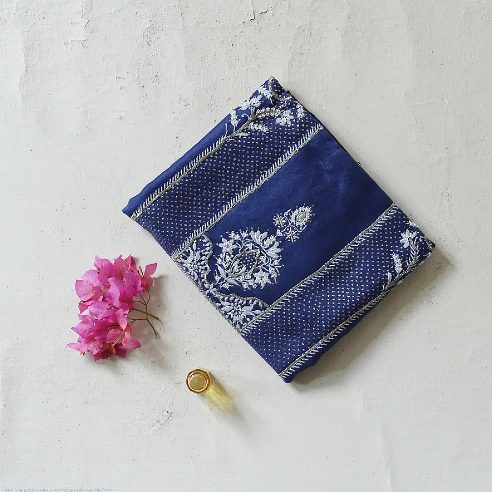 Buy Handcrafted Embroidered With Mukaish Work ~ Silk Dress Material