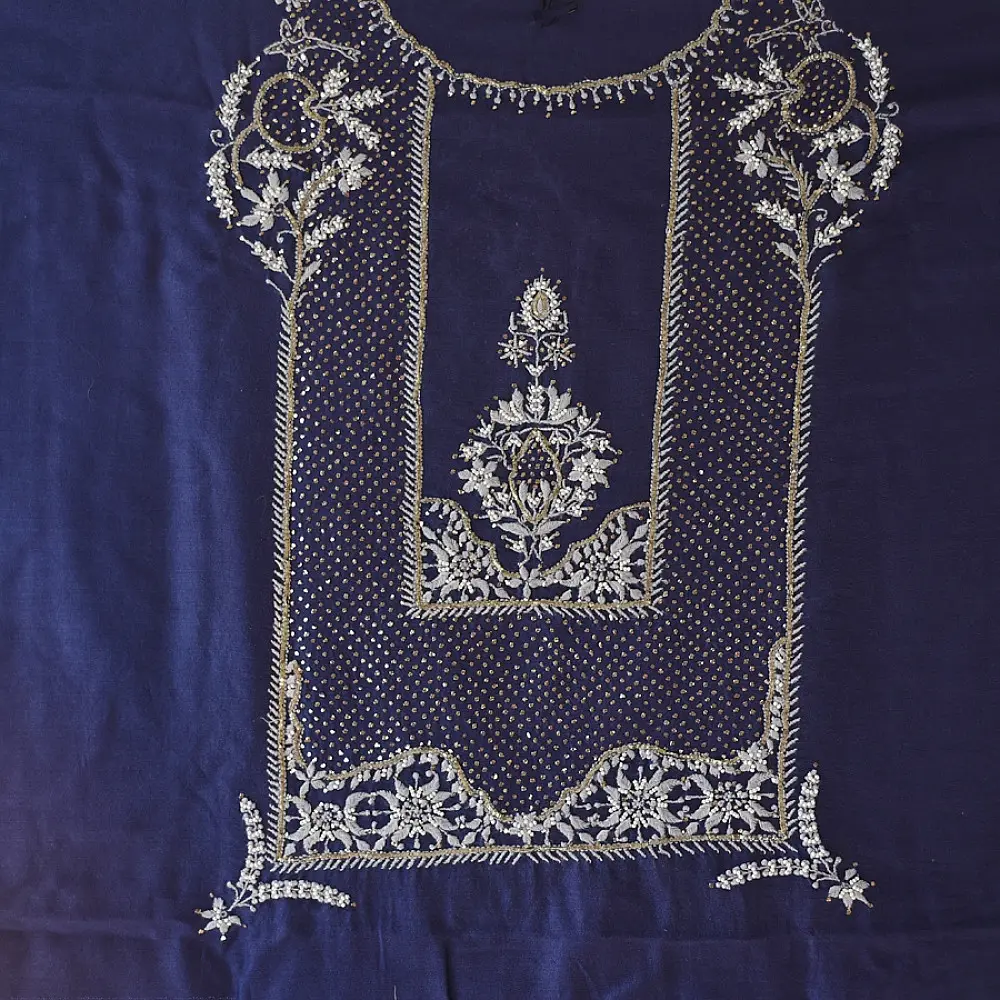 Buy Handcrafted Embroidered With Mukaish Work ~ Silk Dress Material
