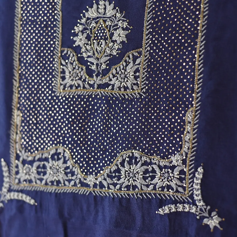 Buy Handcrafted Embroidered With Mukaish Work ~ Silk Dress Material
