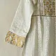 semi stitched pure silk chanderi kurti in off white with intricate hand embroidered resham chikankari and metallic gold brocade yoke and sleeve cuff details