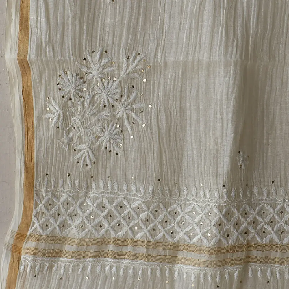 Royal off white Hand Embroidered Chikankari & Badla Kurta & Dupatta 