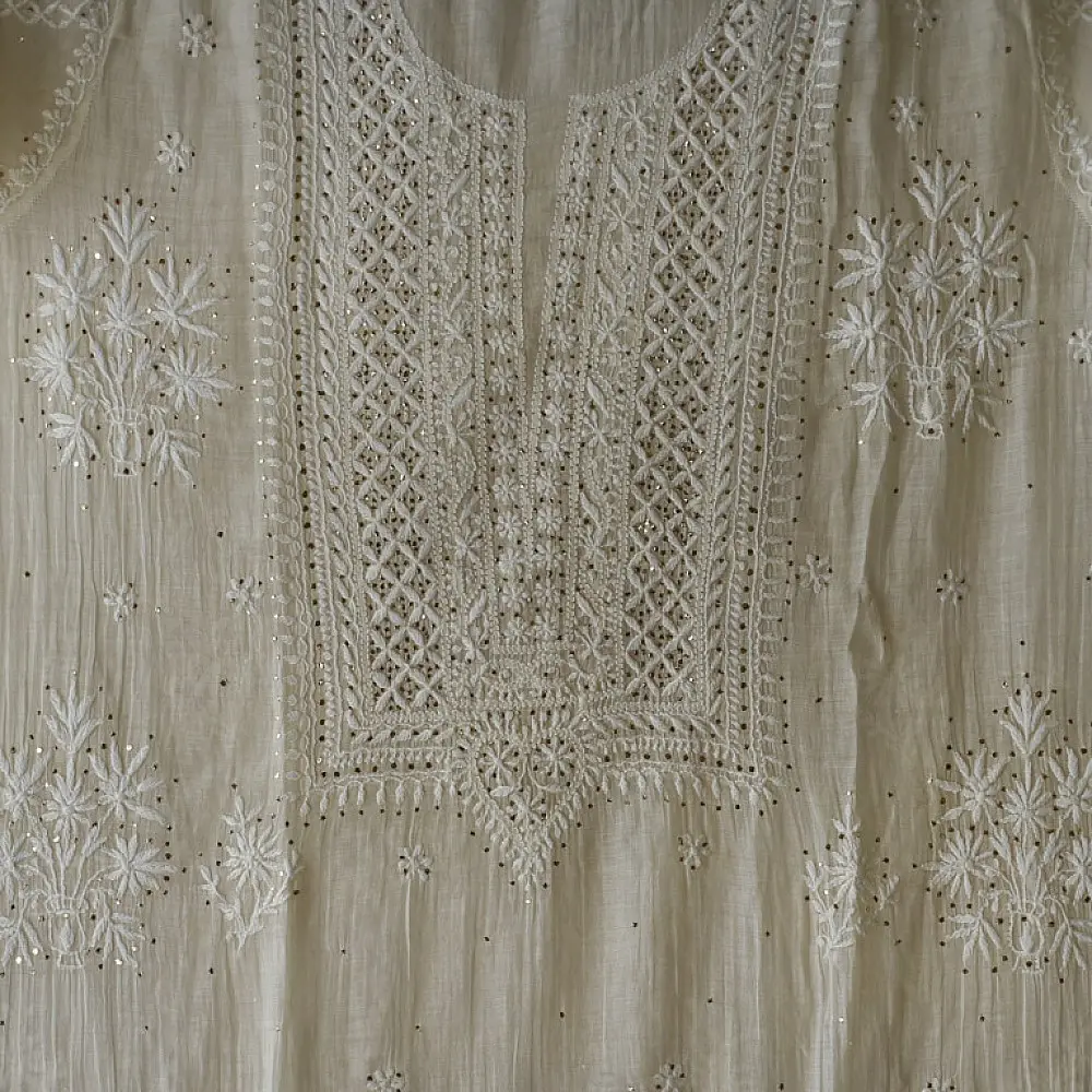 Royal off white Hand Embroidered Chikankari & Badla Kurta & Dupatta 