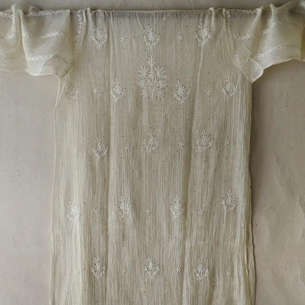 Royal off white Hand Embroidered Chikankari & Badla Kurta & Dupatta 