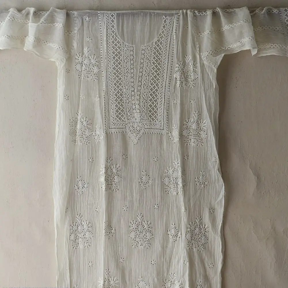 White Hand Embroidered Chikankari Kurta & Dupatta