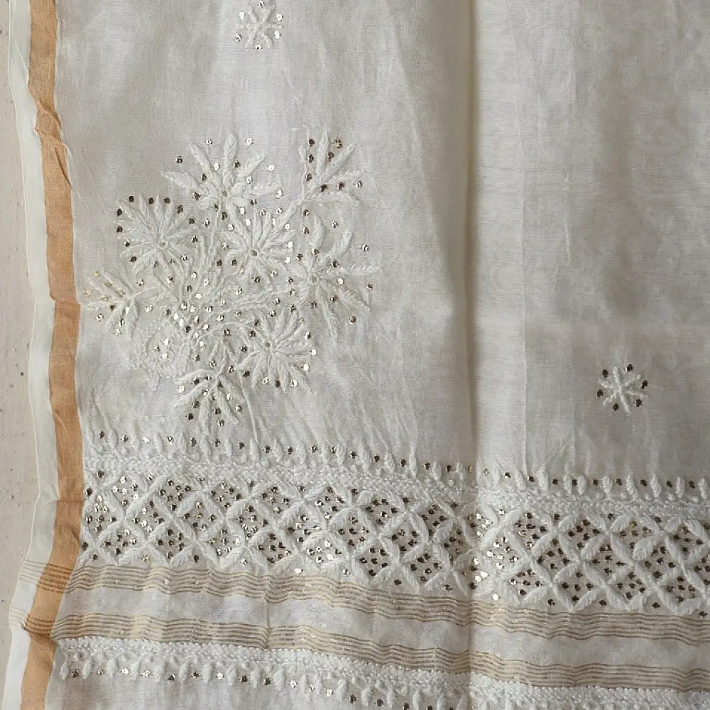 White Hand Embroidered Chikankari Kurta & Dupatta
