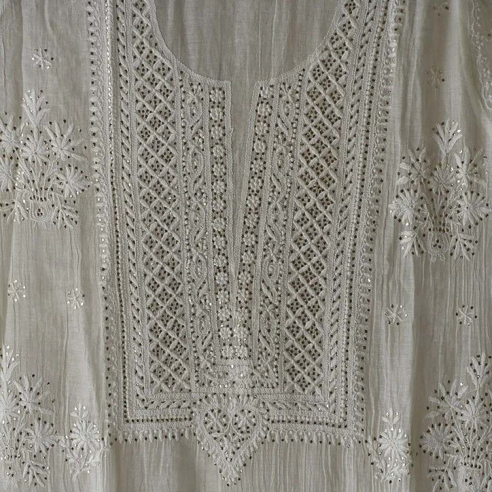White Hand Embroidered Chikankari Kurta & Dupatta