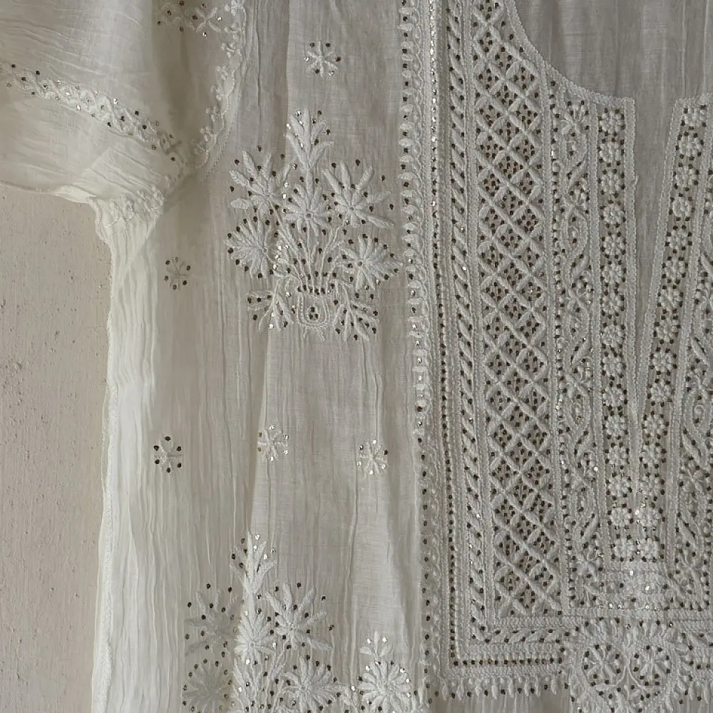 White Hand Embroidered Chikankari Kurta & Dupatta