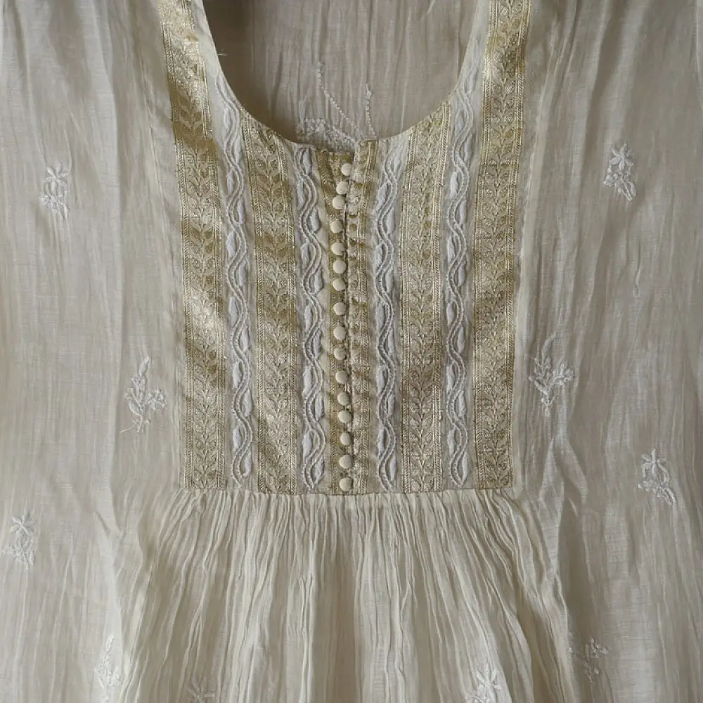 Shop Handcrafted Chikankari on Brocade Fabric ~ Semi-stitched Kurti