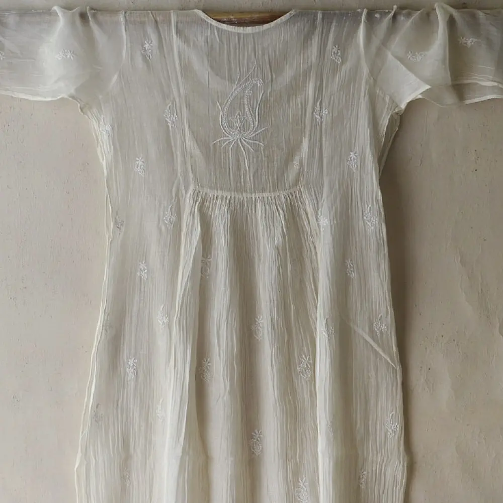 Shop Handcrafted Chikankari on Brocade Fabric ~ Semi-stitched Kurti