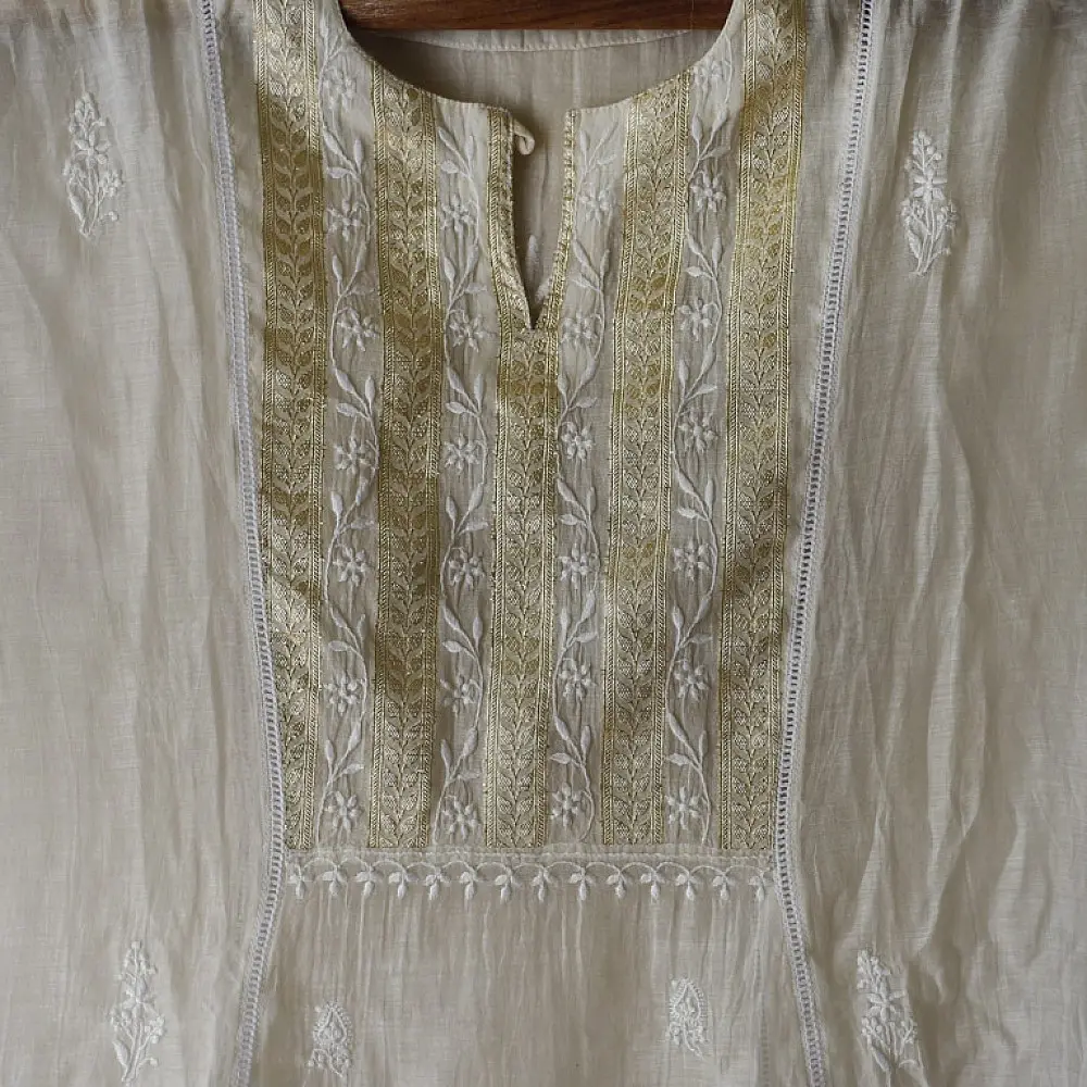 White zari Designer Chikankari Kurta