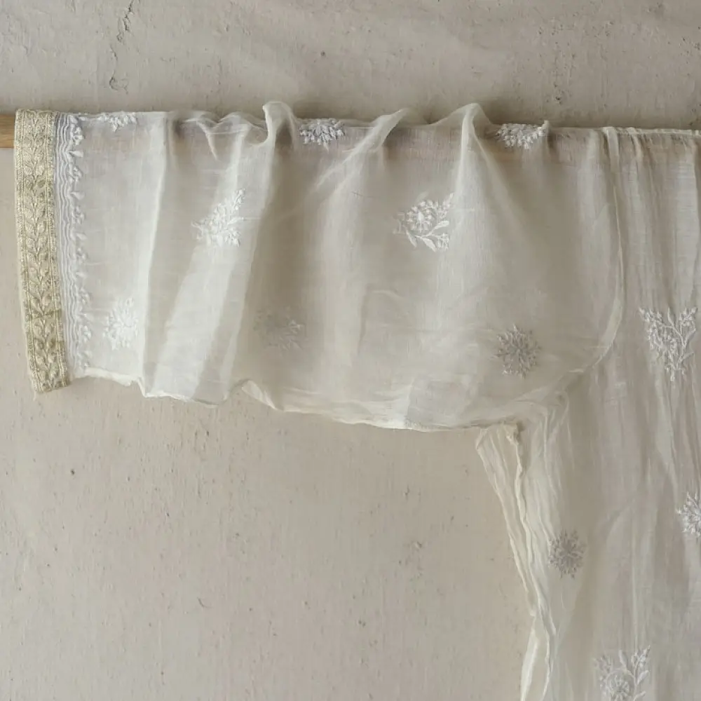 Shop Handcrafted Chikankari on Brocade Fabric ~ Semi-stitched Kurti