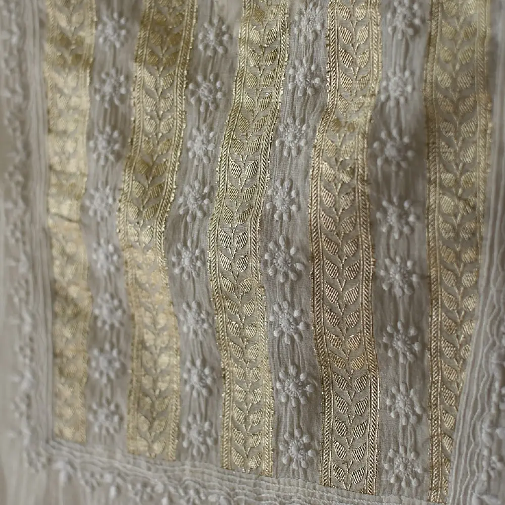 Shop Handcrafted Chikankari on Brocade Fabric ~ Semi-stitched Kurti