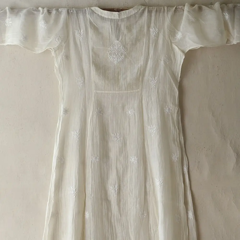 Shop Handcrafted Chikankari on Brocade Fabric ~ Semi-stitched Kurti