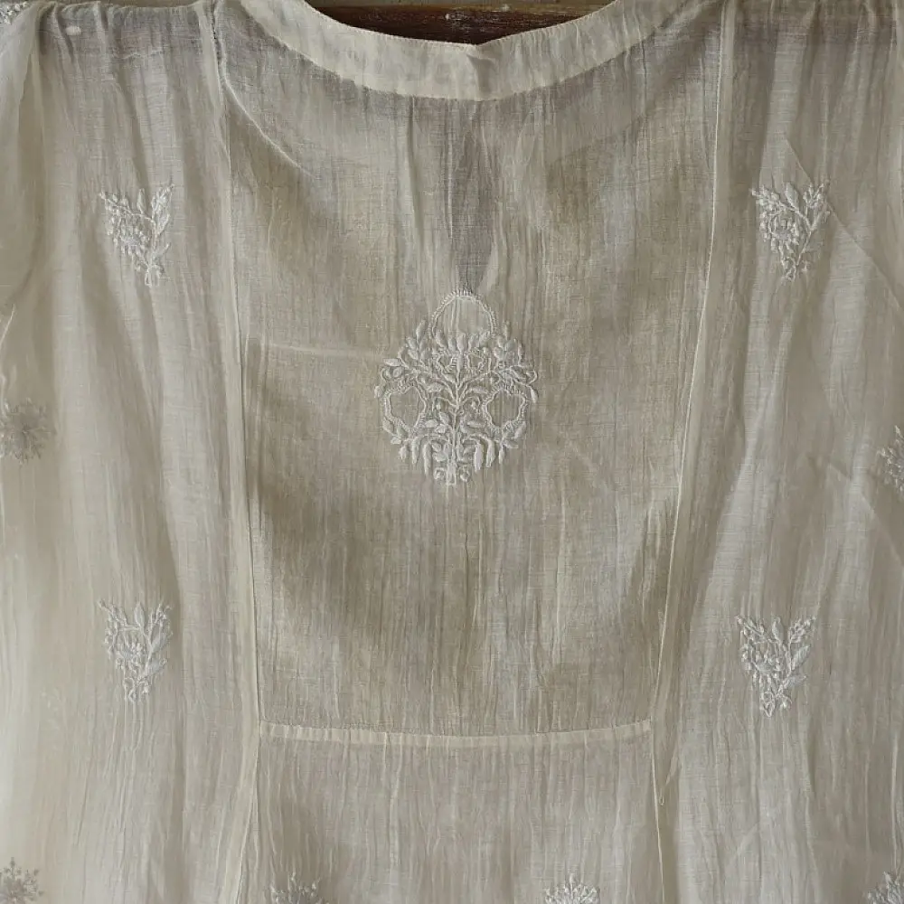 Shop Handcrafted Chikankari on Brocade Fabric ~ Semi-stitched Kurti