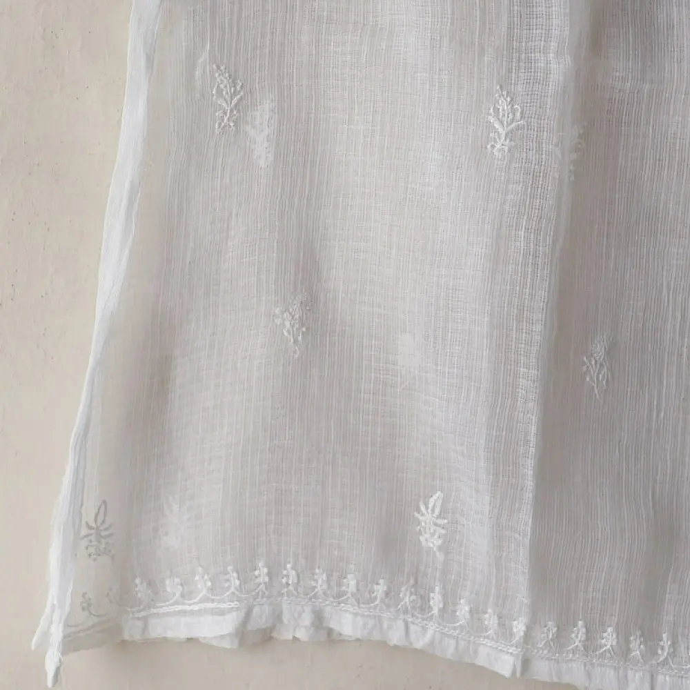 Shop Handcrafted Chikankari on Brocade Fabric ~ Semi-stitched Kurti